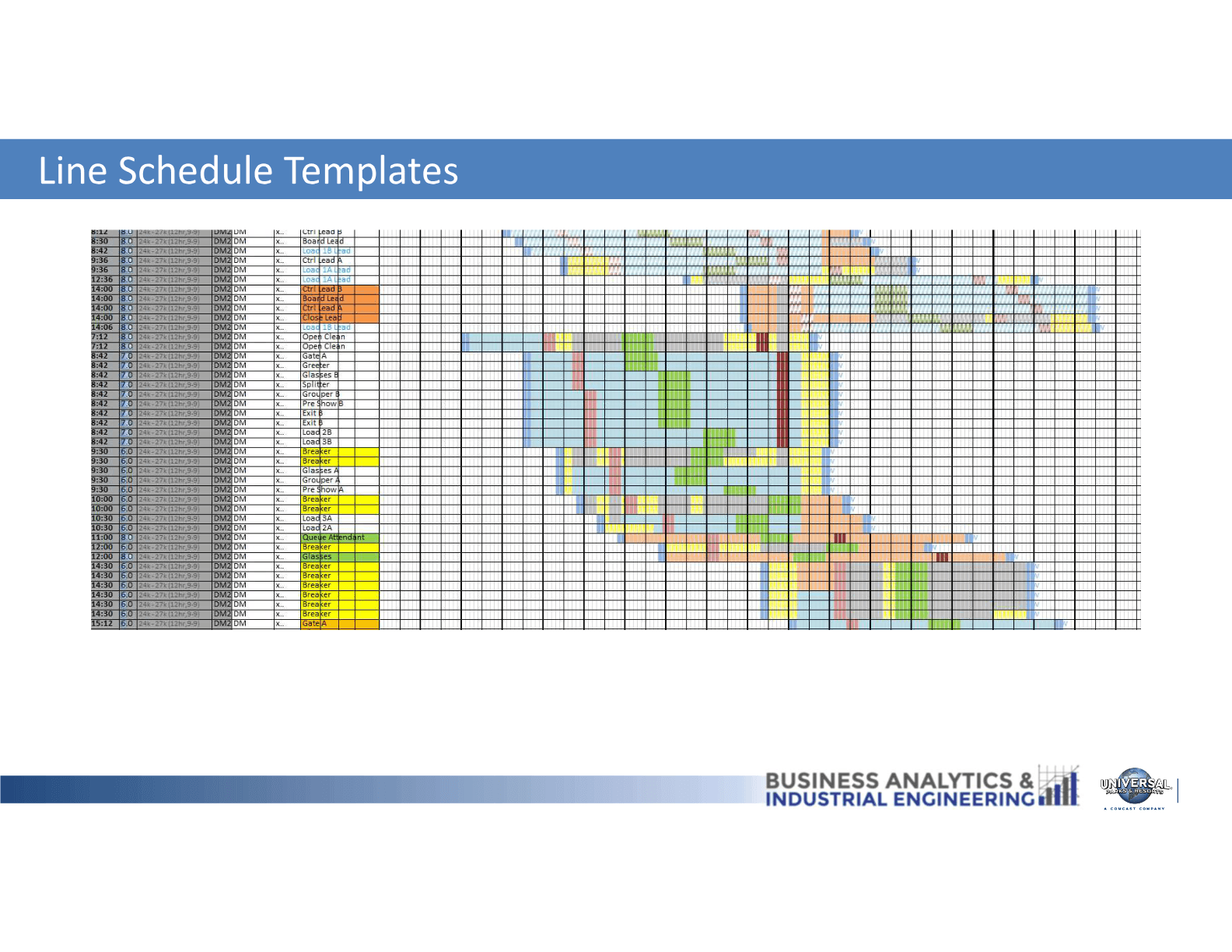 Universal slide introducing line schedule templates.